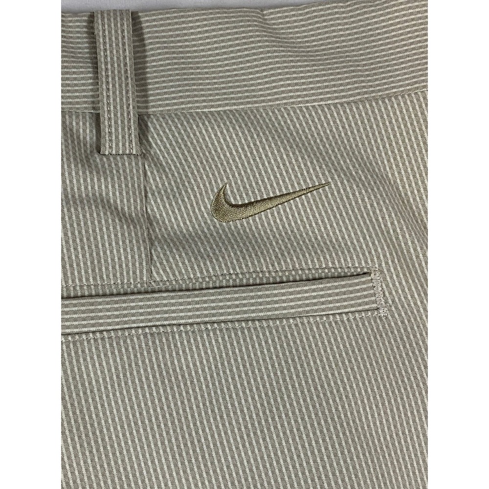 Nike Golf Mens 36x30 Tan White Micro Stripe Fit Dry Flat Front Pants Trousers - Picture 3 of 12